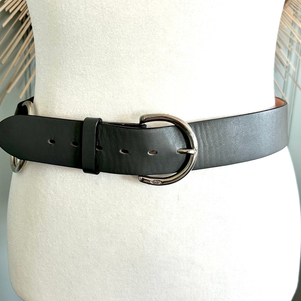 J&M Davidson England Leather O-Ring Belt Charcoal Grey Silver Buckle Rivet 42in